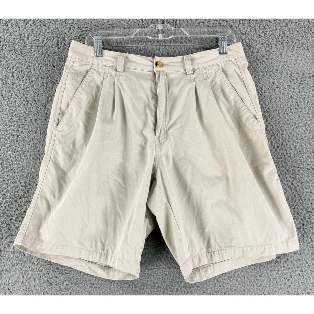Vintage Moschino Chino Shorts Men's 33 Beige Cotton Twill Pleated Casual Khaki